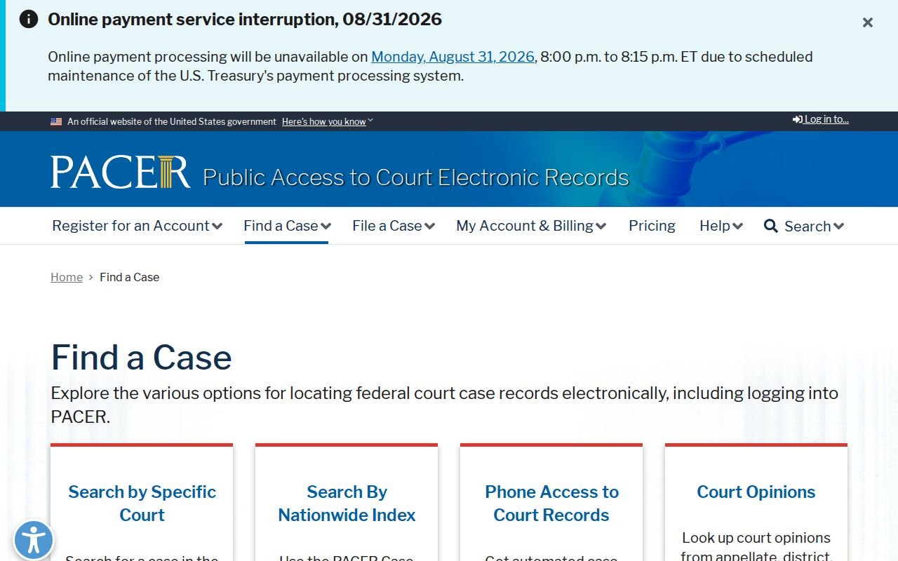 Presque Isle County civil docket boundary shown by the official PACER federal case-search page