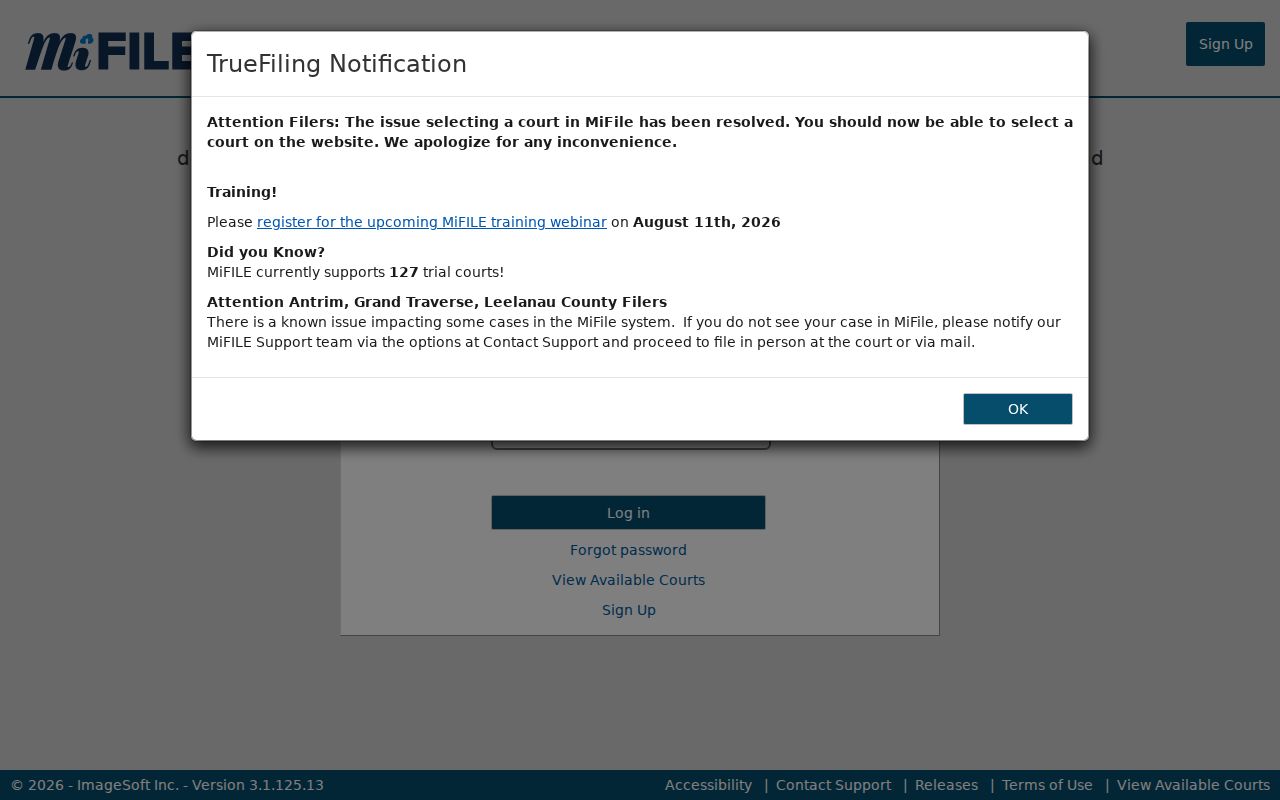 Presque Isle County civil docket filing context from the official Michigan MiFILE portal