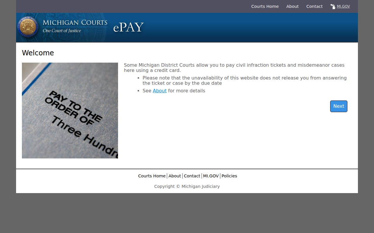 Presque Isle County court calendar traffic payment deadline notice