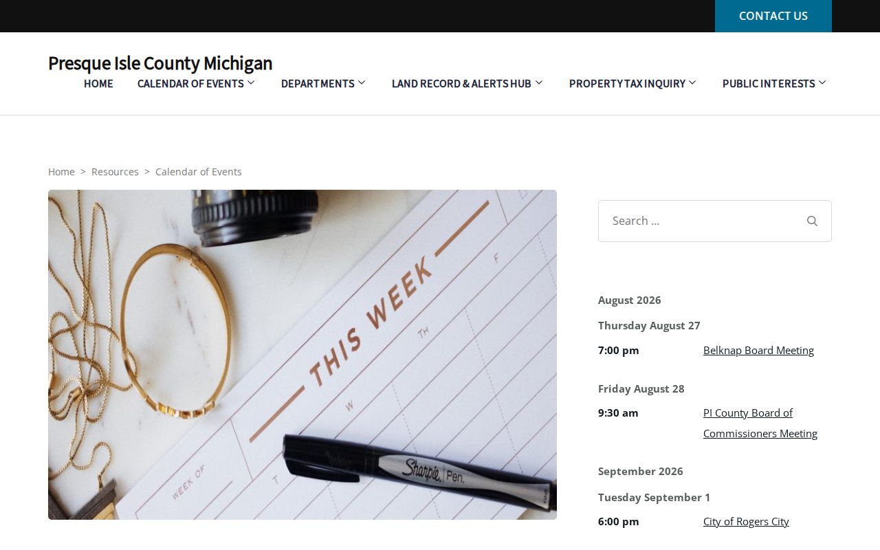 Presque Isle County court calendar hub with court calendar links