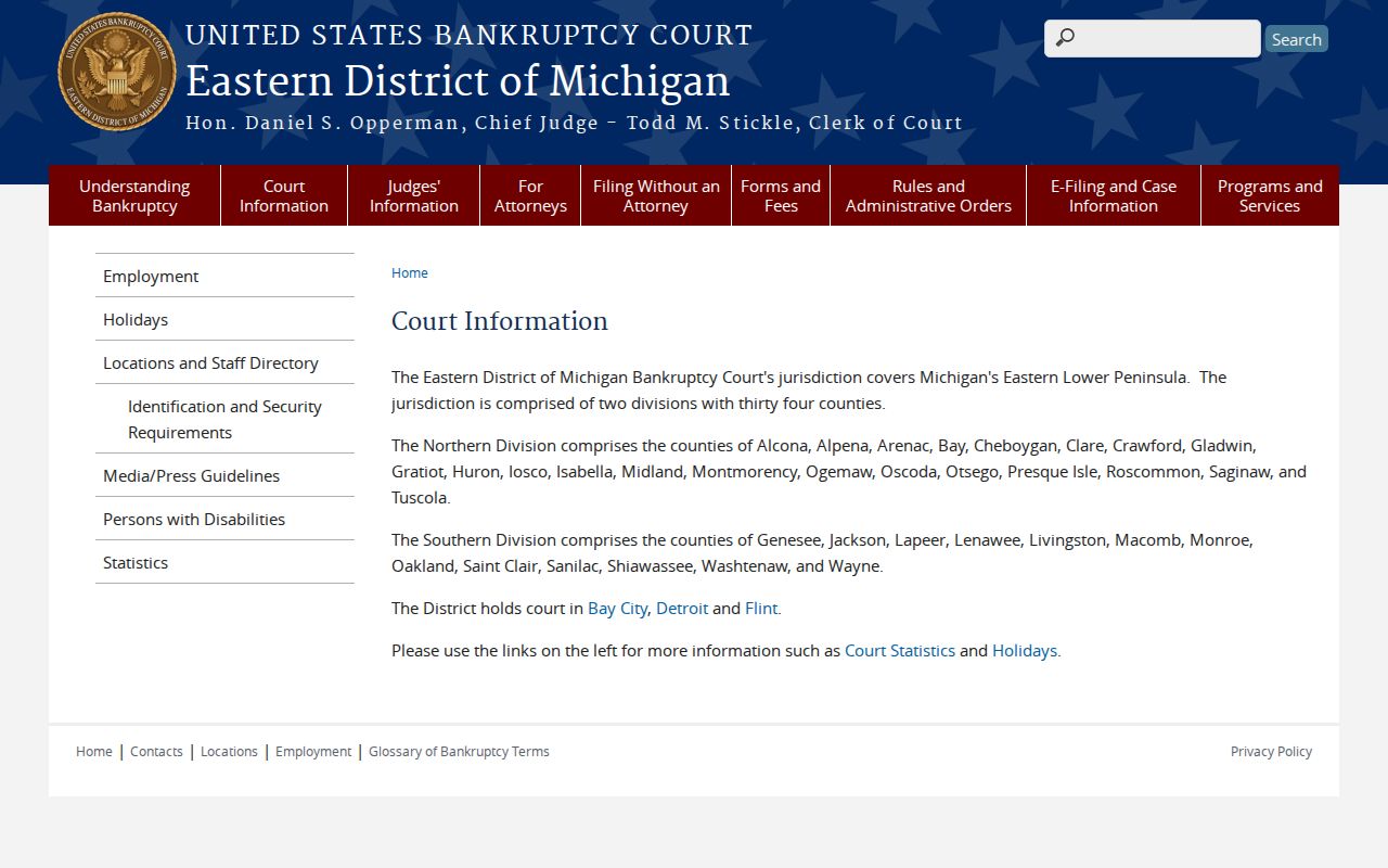 Presque Isle County court records federal bankruptcy Northern Division information