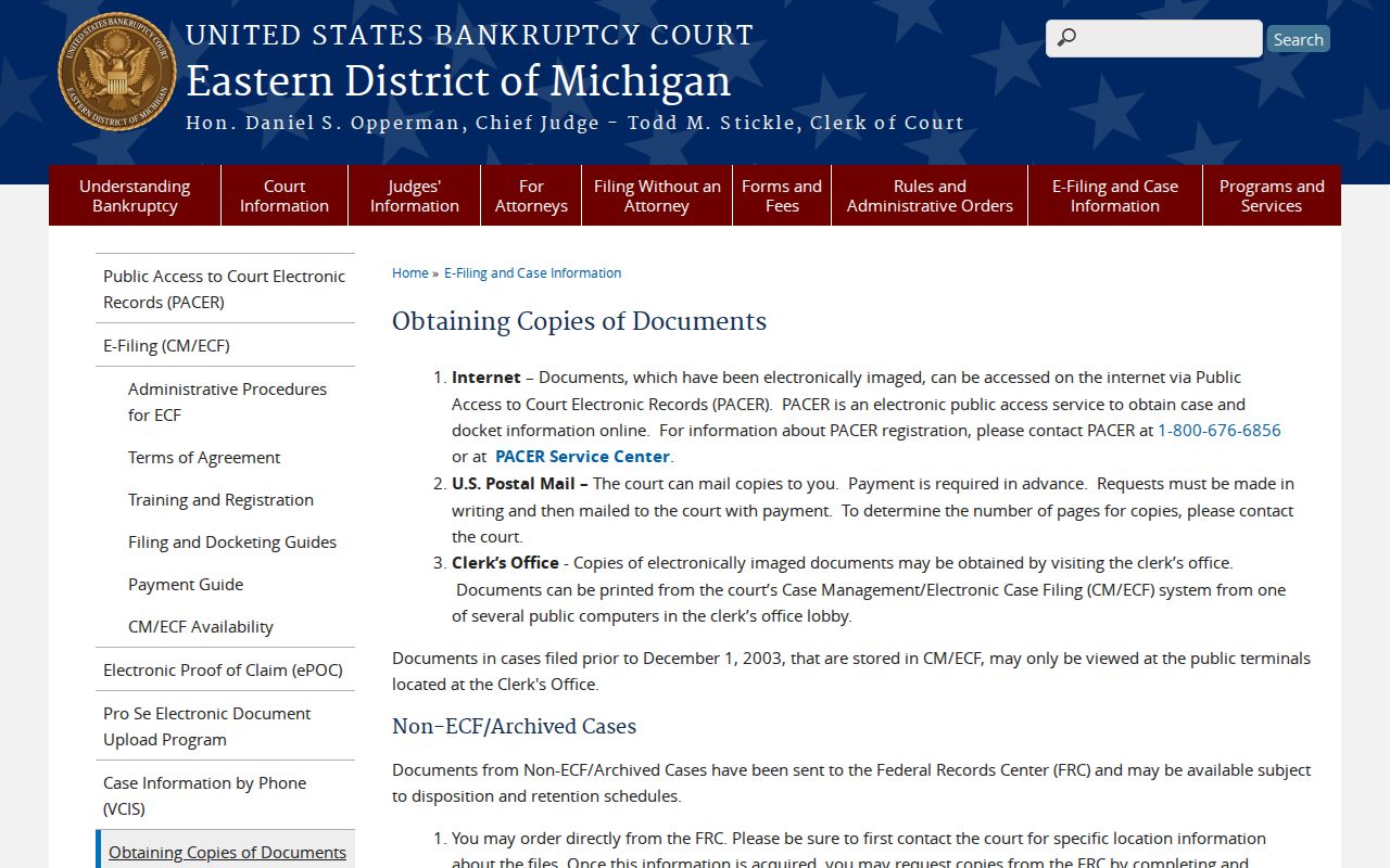 Presque Isle County court records federal bankruptcy copy access instructions