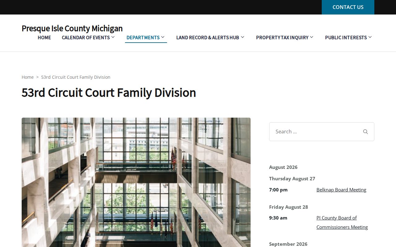 Presque Isle County criminal docket access context from the Family Division page