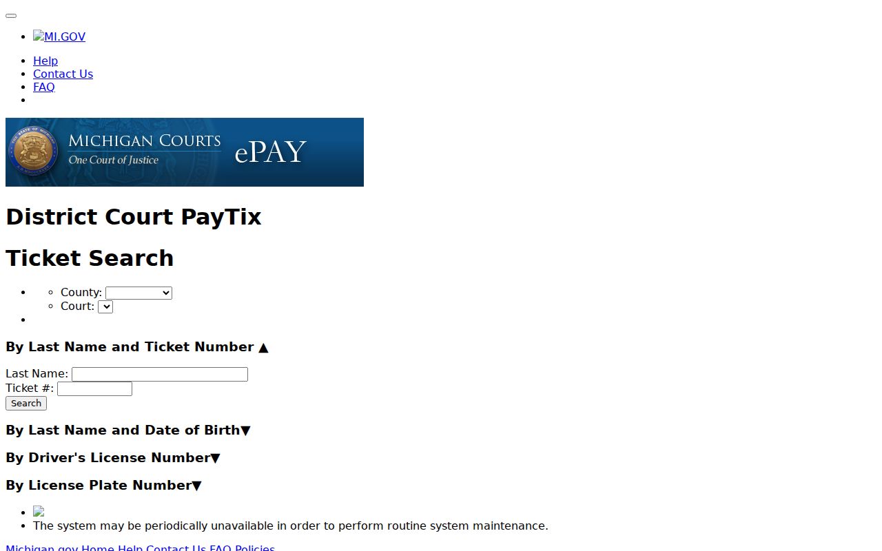 Presque Isle County traffic court records lookup context from Michigan District Court PayTix search